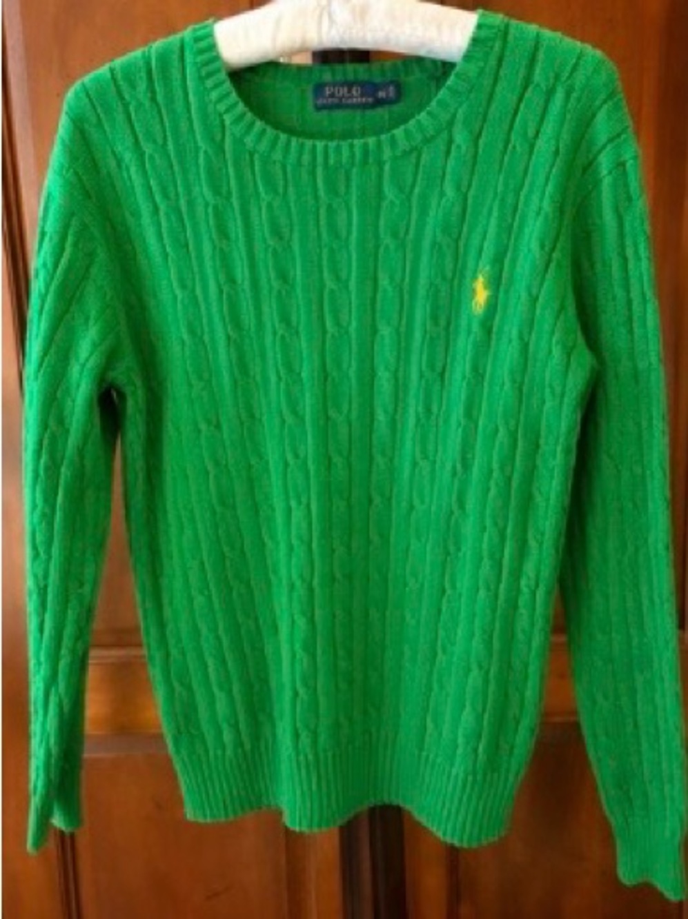 Polo Ralph Lauren Green Cable Knit Cotton Sweater Yellow Pony XL - Picture 3 of 11